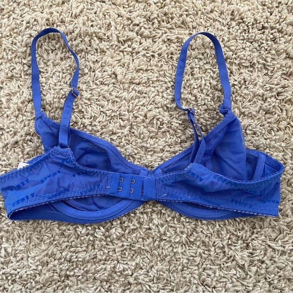 Savage X Fenty Flocked Logo Unlined Bra Blue Cyber Cafe 34B - Picture 9 of 12